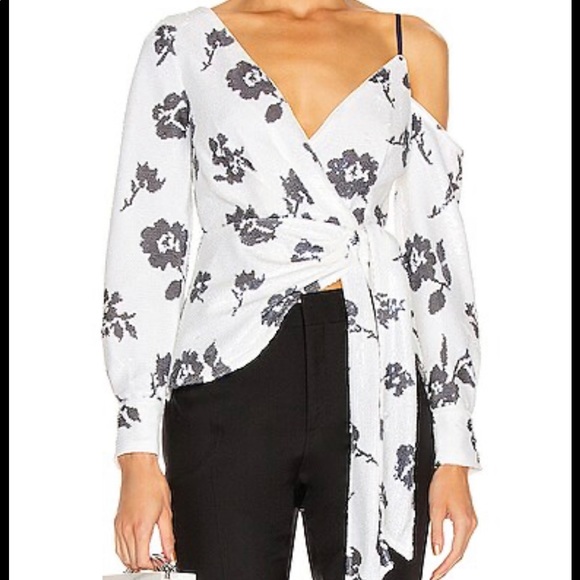 Self-Portrait NWT Floral Sequin Wrap Top UK8/US4 Small - Picture 4 of 8